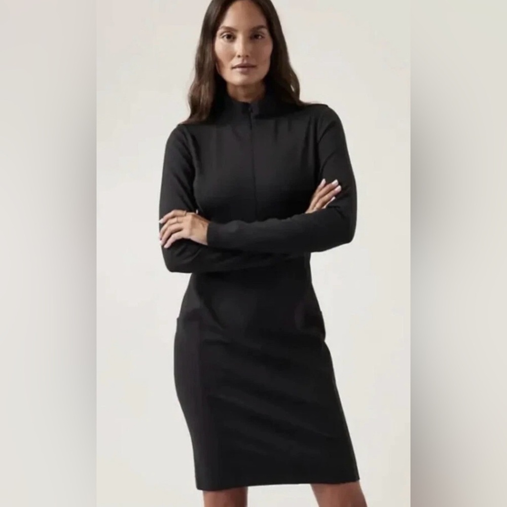 Athleta Delancey Midi Dress XS/S Black Quarter Zip Long Sleeve Athletic Travel
